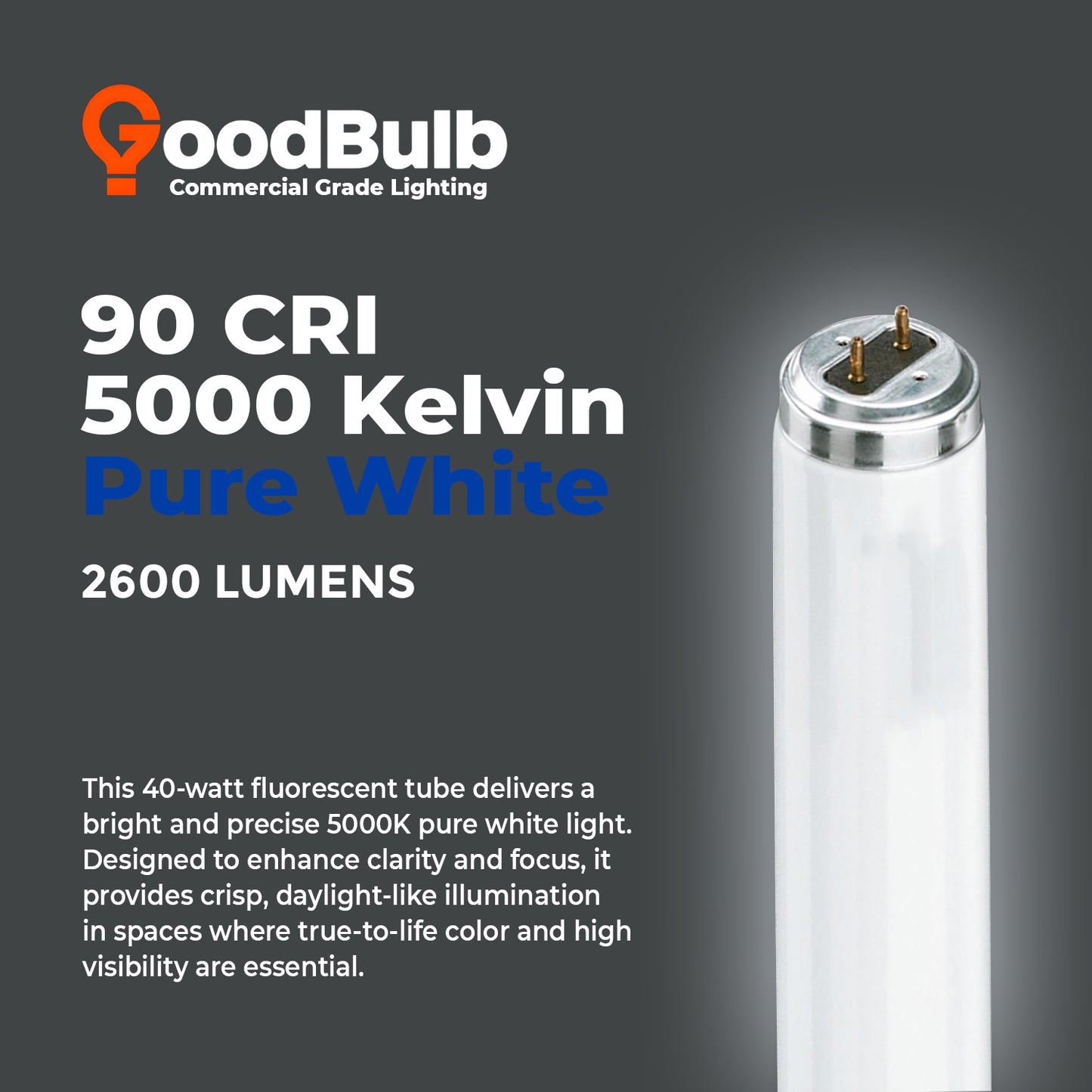 5000K daylight color temperature – F40T12/950 linear T12 fluorescent tube lighting
