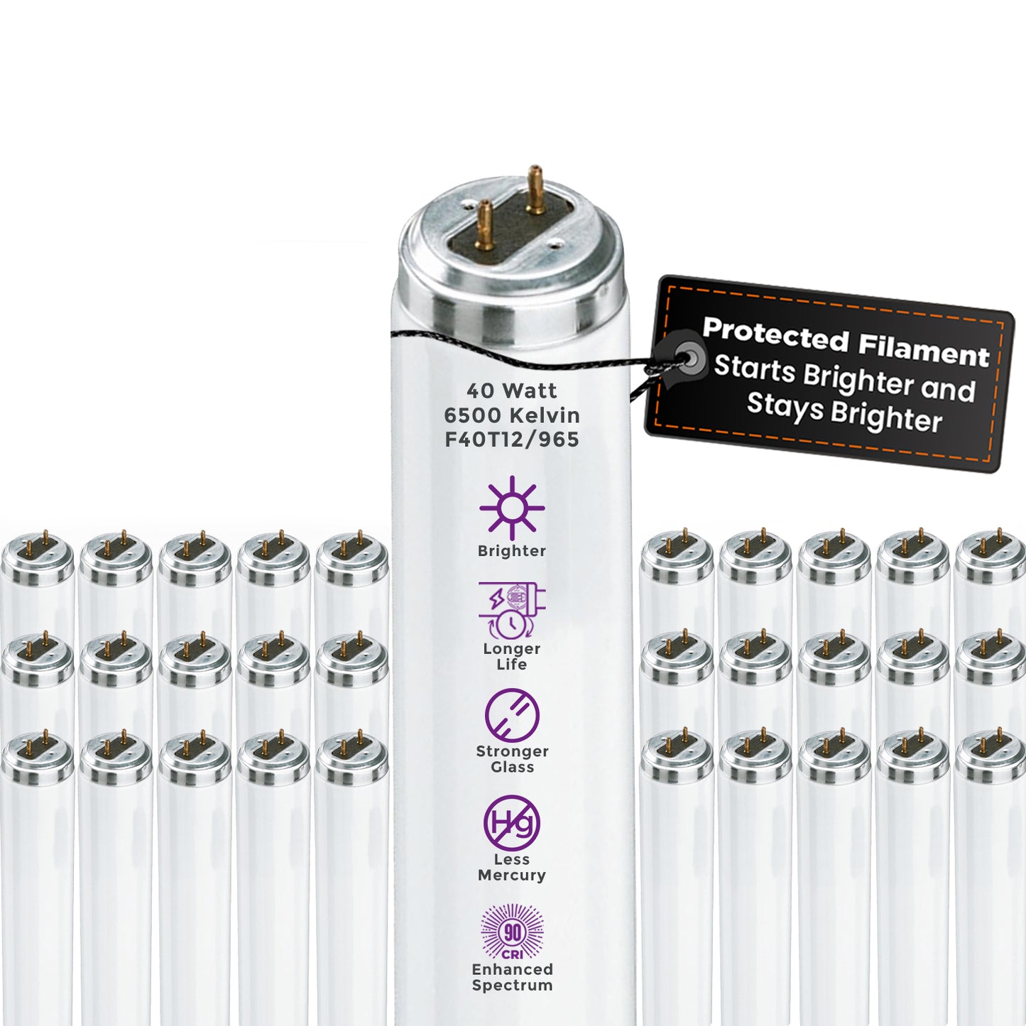 F40T12/965 Linear T12 Fluorescent Lamp – 40W 6500K Daylight 48-inch Tube Light