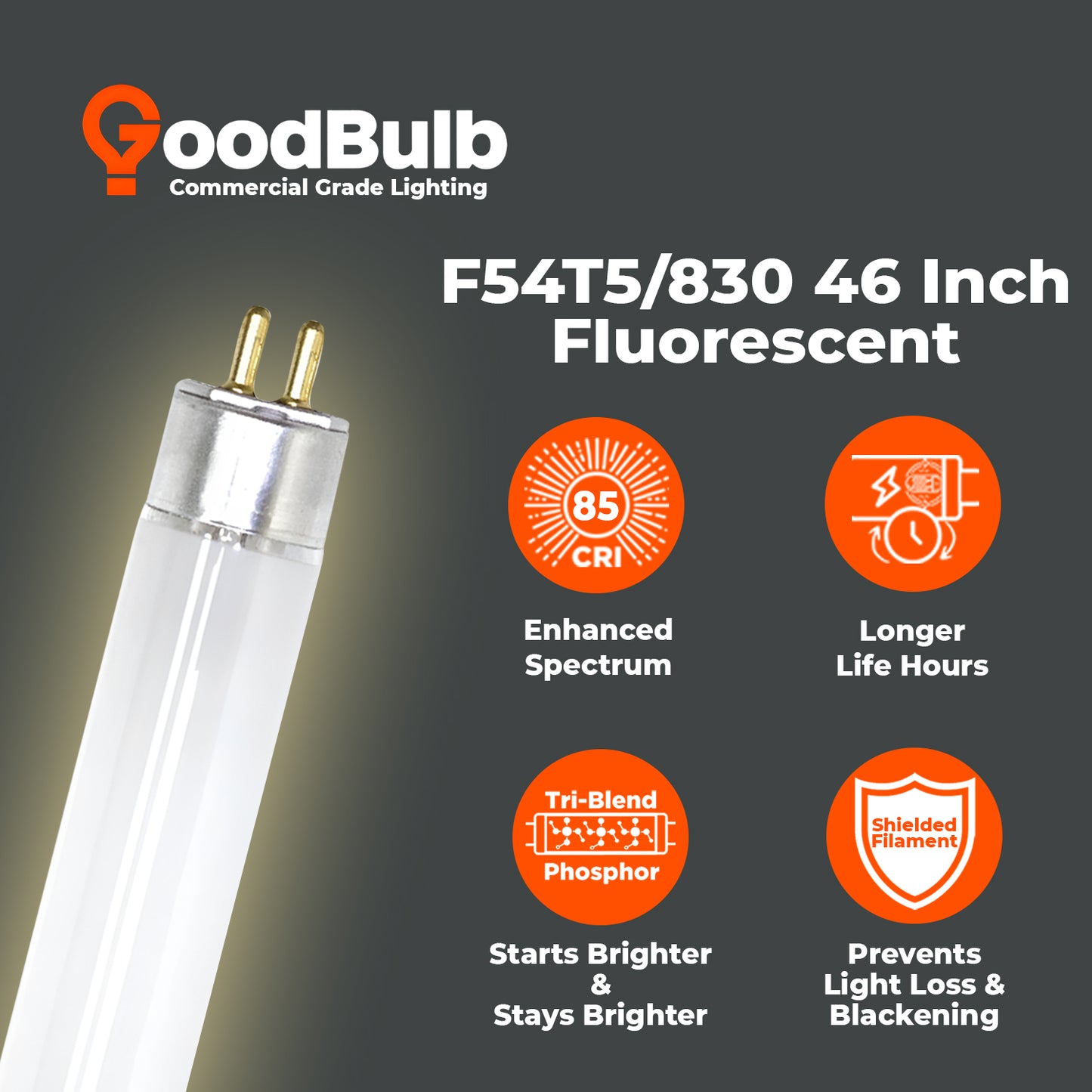 Energy-efficient F54T5/830 T5 HO fluorescent bulb – 54W 3000K warm white lighting for offices, retail, and hospitality
