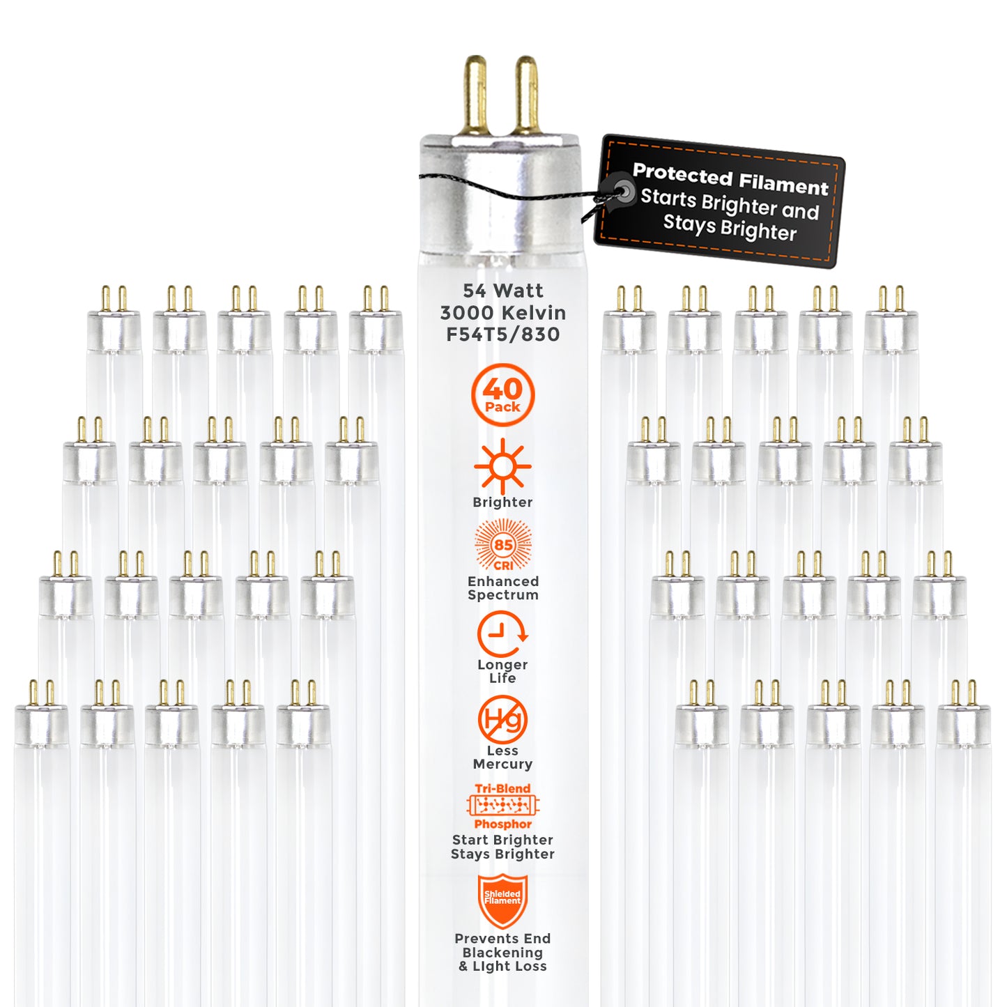 F54T5/830 T5 High Output Fluorescent Light Bulb – 54W 3000K Warm White 46-inch Tube