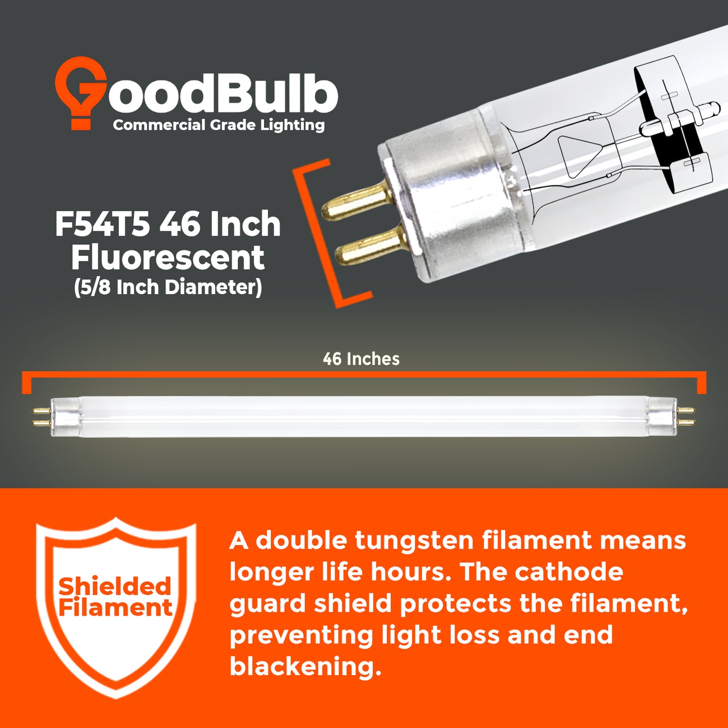F54T5/830 T5 HO fluorescent bulb dimensions – 54 watt, 46-inch warm white linear tube size guide