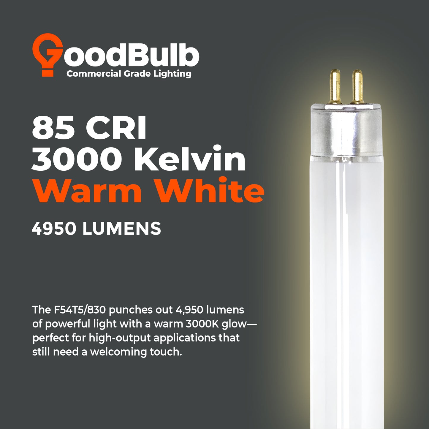 3000K warm white color temperature – F54T5/830 T5 high output fluorescent lighting tube