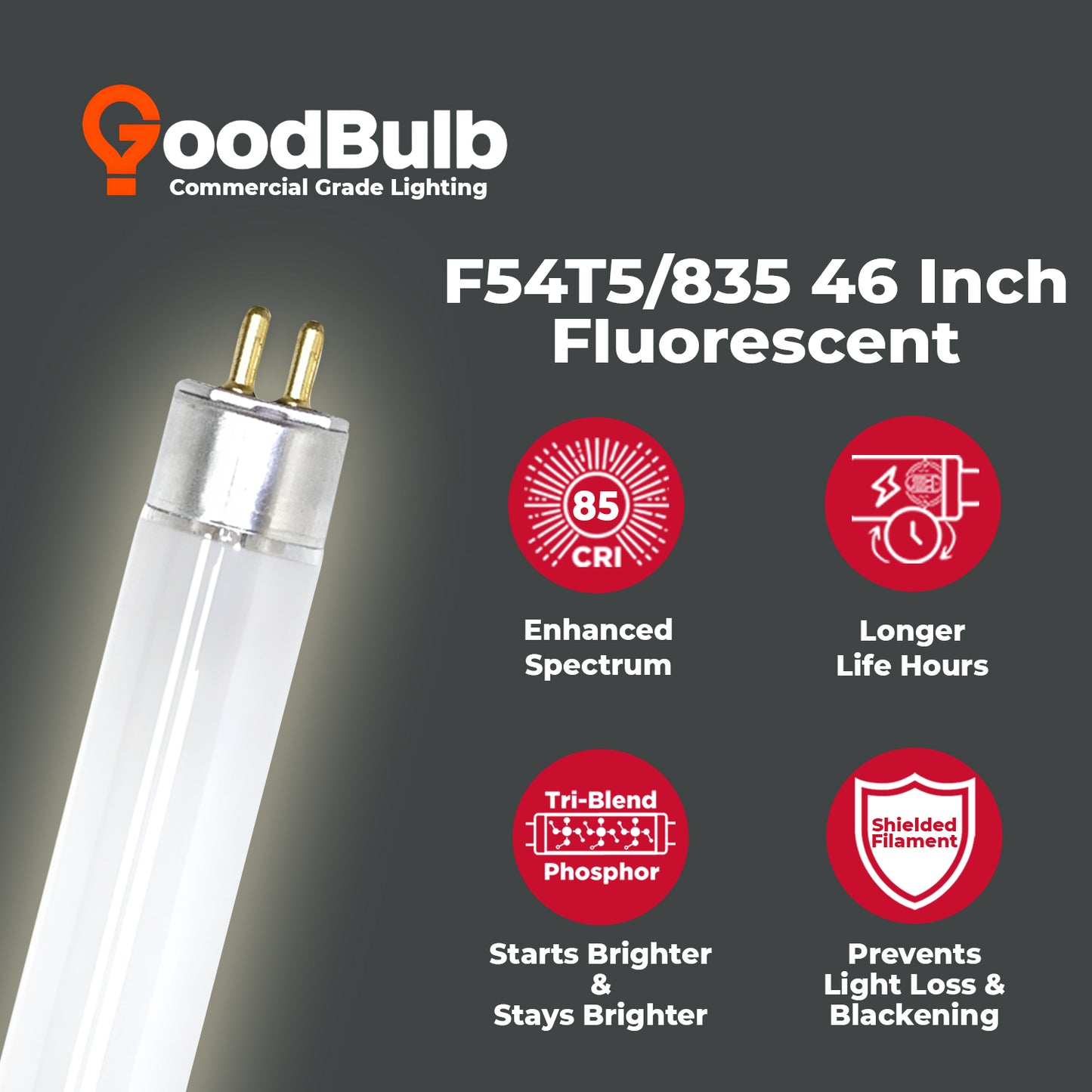 Energy-efficient F54T5/835 T5 HO fluorescent bulb – 54W 3500K neutral white lighting for offices, classrooms, and retail spaces
