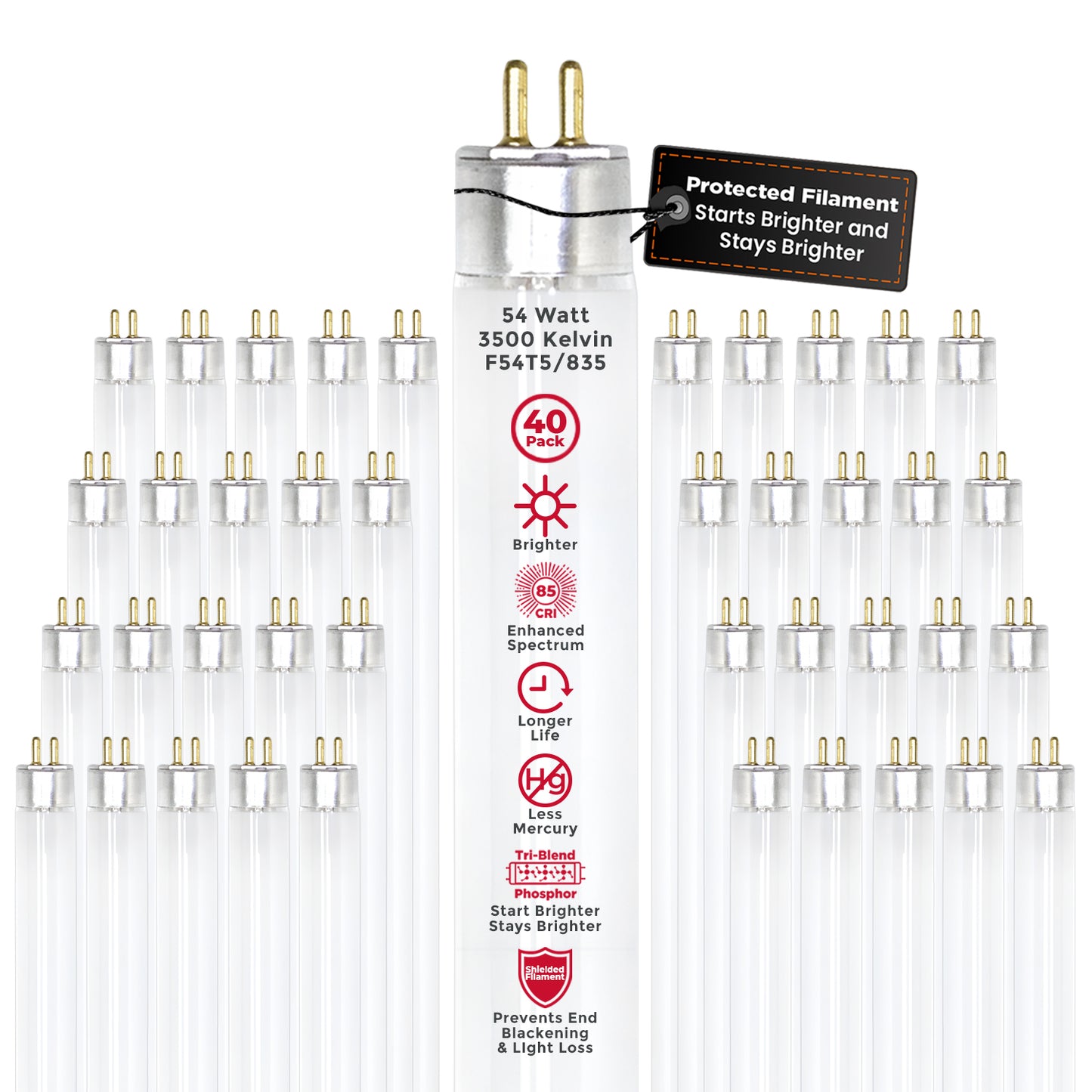 F54T5/835 T5 High Output Fluorescent Light Bulb – 54W 3500K Neutral White 46-inch Tube