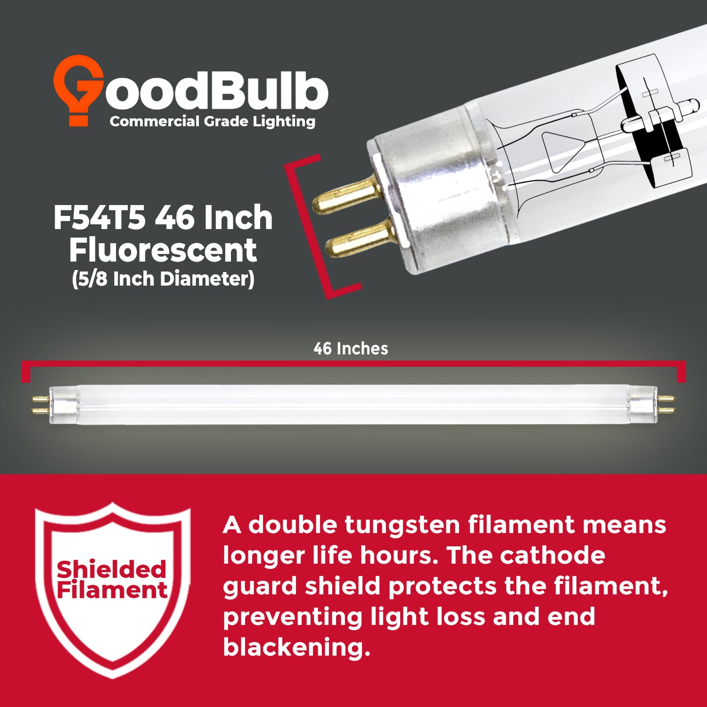 F54T5/835 T5 HO fluorescent bulb dimensions – 54 watt, 46-inch neutral white tube size chart