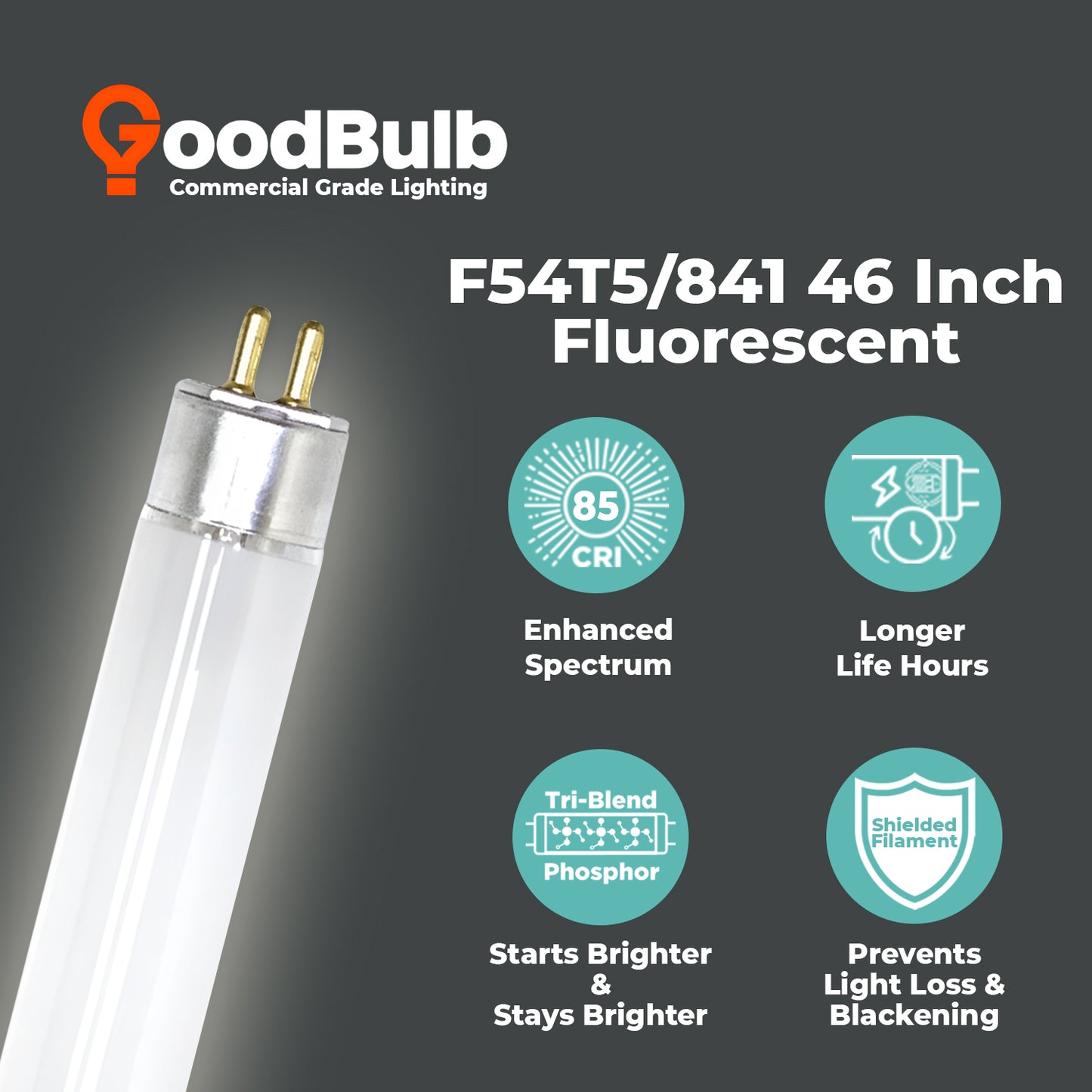 Energy-efficient F54T5/841 T5 HO fluorescent bulb – 54W 4100K cool white lighting for offices, classrooms, and retail spaces