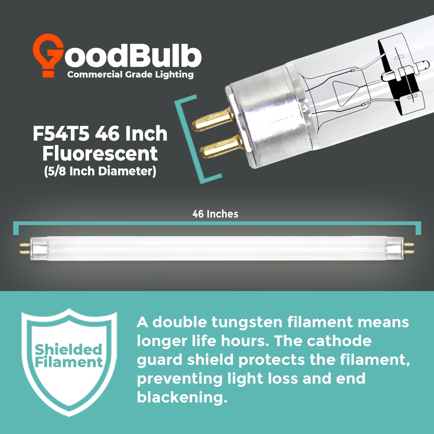 F54T5/841 T5 HO fluorescent bulb dimensions – 54 watt, 46-inch cool white tube size guide