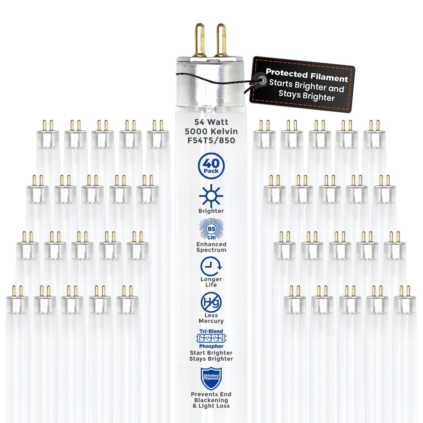 F54T5/850 T5 High Output Fluorescent Light Bulb – 54W 5000K Daylight 46-inch Tube
