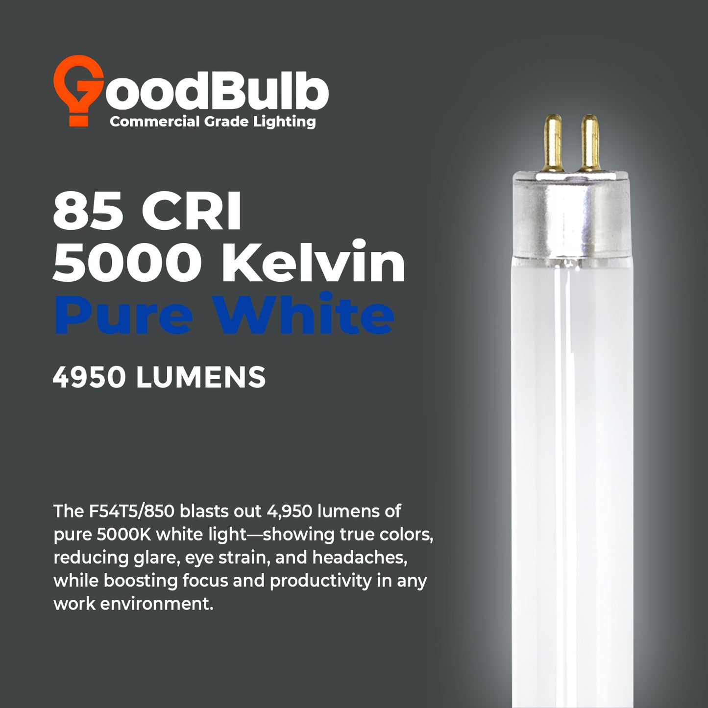5000K daylight color temperature – F54T5/850 T5 high output fluorescent lighting tube