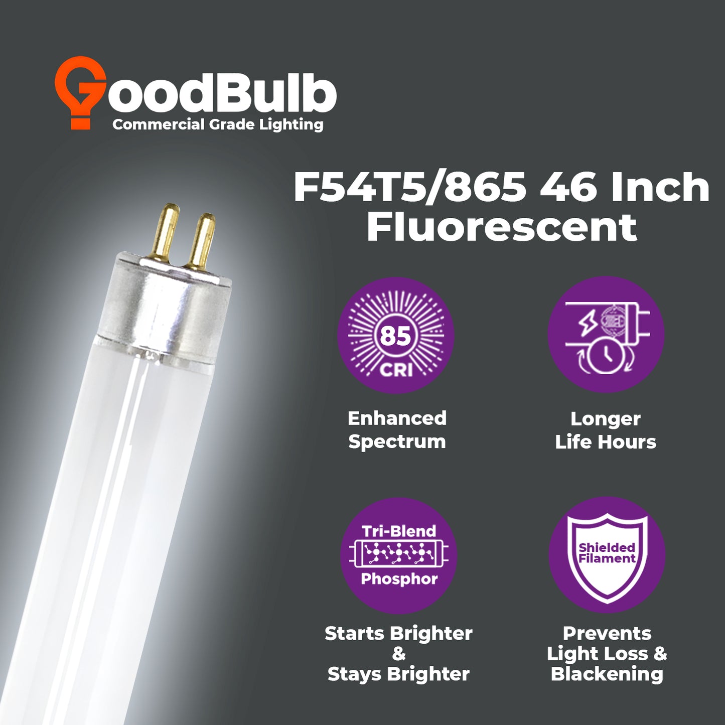 Energy-efficient F54T5/865 T5 HO fluorescent bulb – 54W 6500K daylight lighting for offices, schools, and commercial spaces