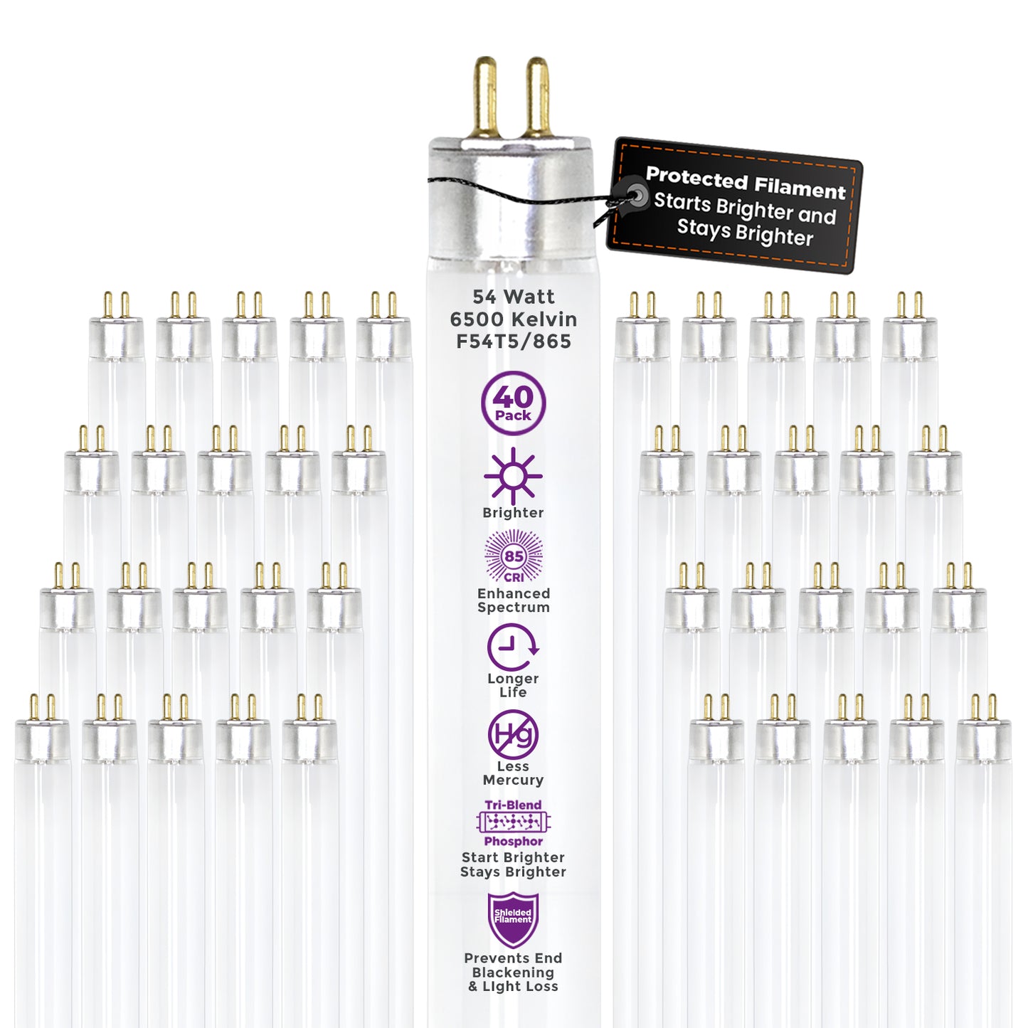 F54T5/865 T5 High Output Fluorescent Light Bulb – 54W 6500K Daylight 46-inch Tube