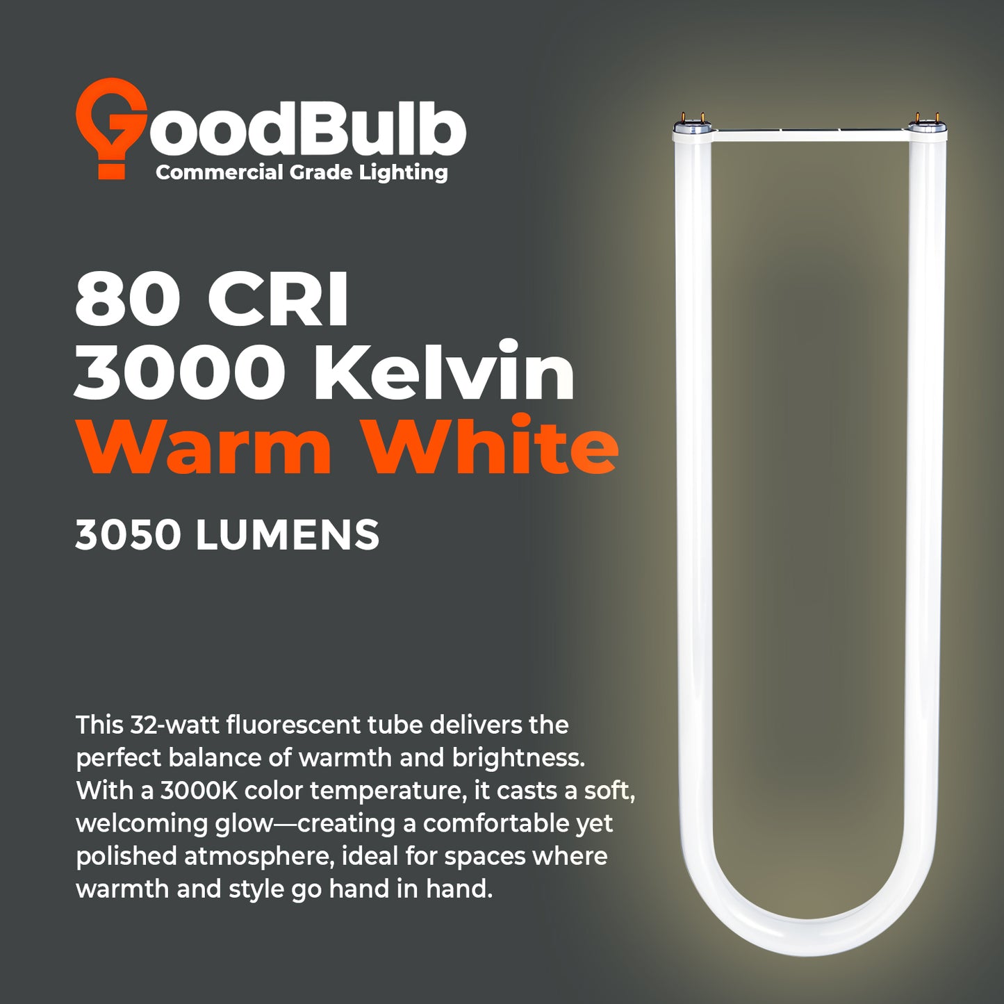 3000K color temperature scale showing warm white glow of the FB32T8/830/6 U-Bend fluorescent tube