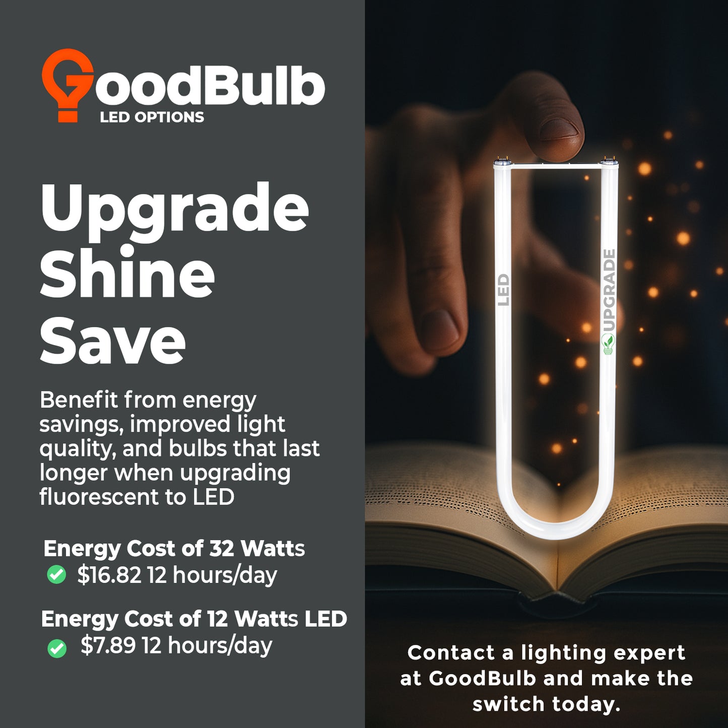 LED replacement comparison for FB32T8/835/6 U-Bend fluorescent tube – upgrade to energy-saving LED