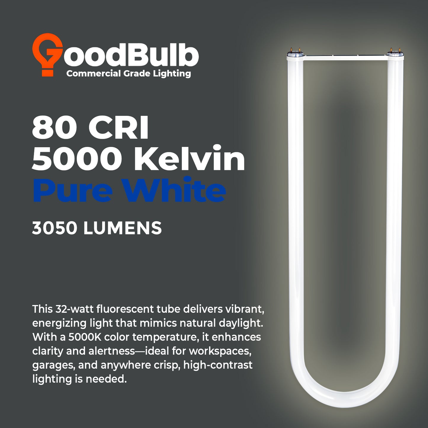 5000K color temperature scale showing daylight white glow of the FB32T8/850/6 U-Bend fluorescent bulb