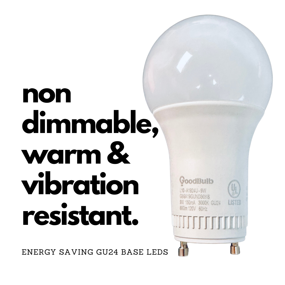 GU24 is non dimmable, and has a warm light and is vibration resistant