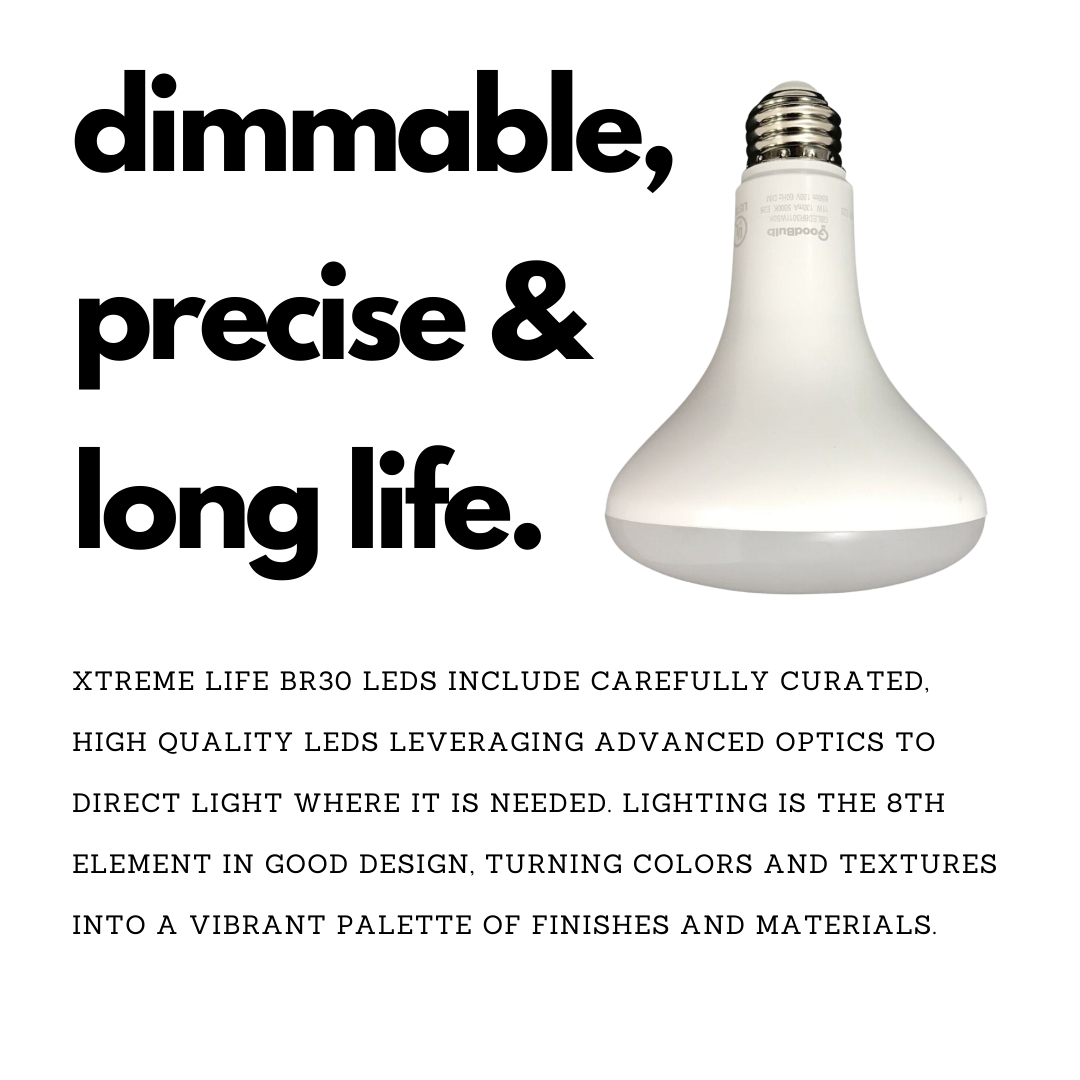 High quality BR30 LED light bulb that leverage advanced optics to direct light where it is needed.