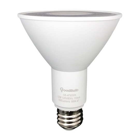 12 watt dimmable LED PAR30 illuminating a platinum pure white at 800 lumens.