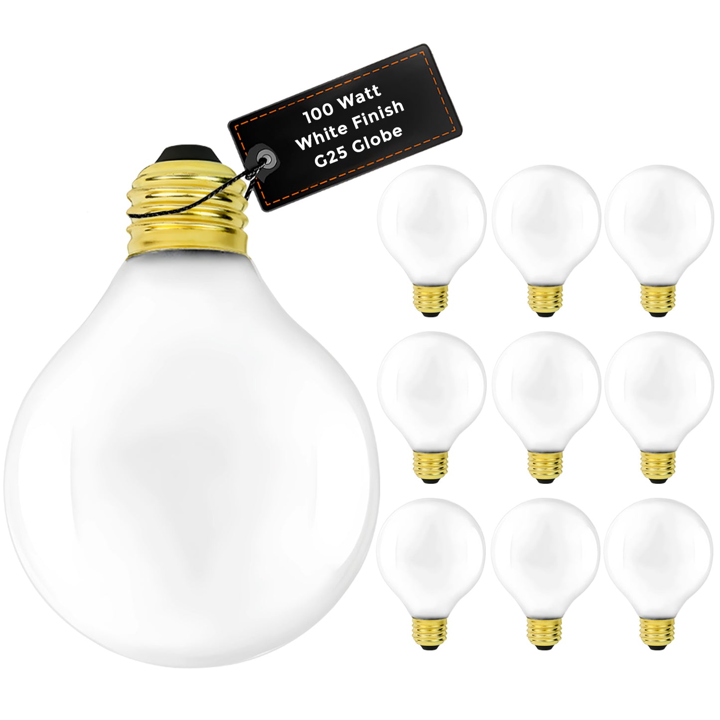 GB100G25E26W10 100W G25 Globe Incandescent Bulb – White Finish with Medium E26 Base