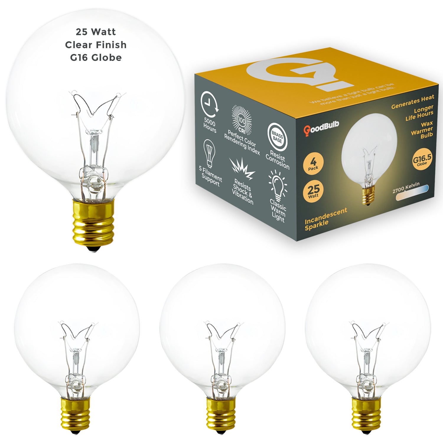 e12 bulb grow light Wax Warmer Light Bulb - 25 Watts - G16.5 Globe - 175 Lumens - 5000 Life Hours - 130 Volts