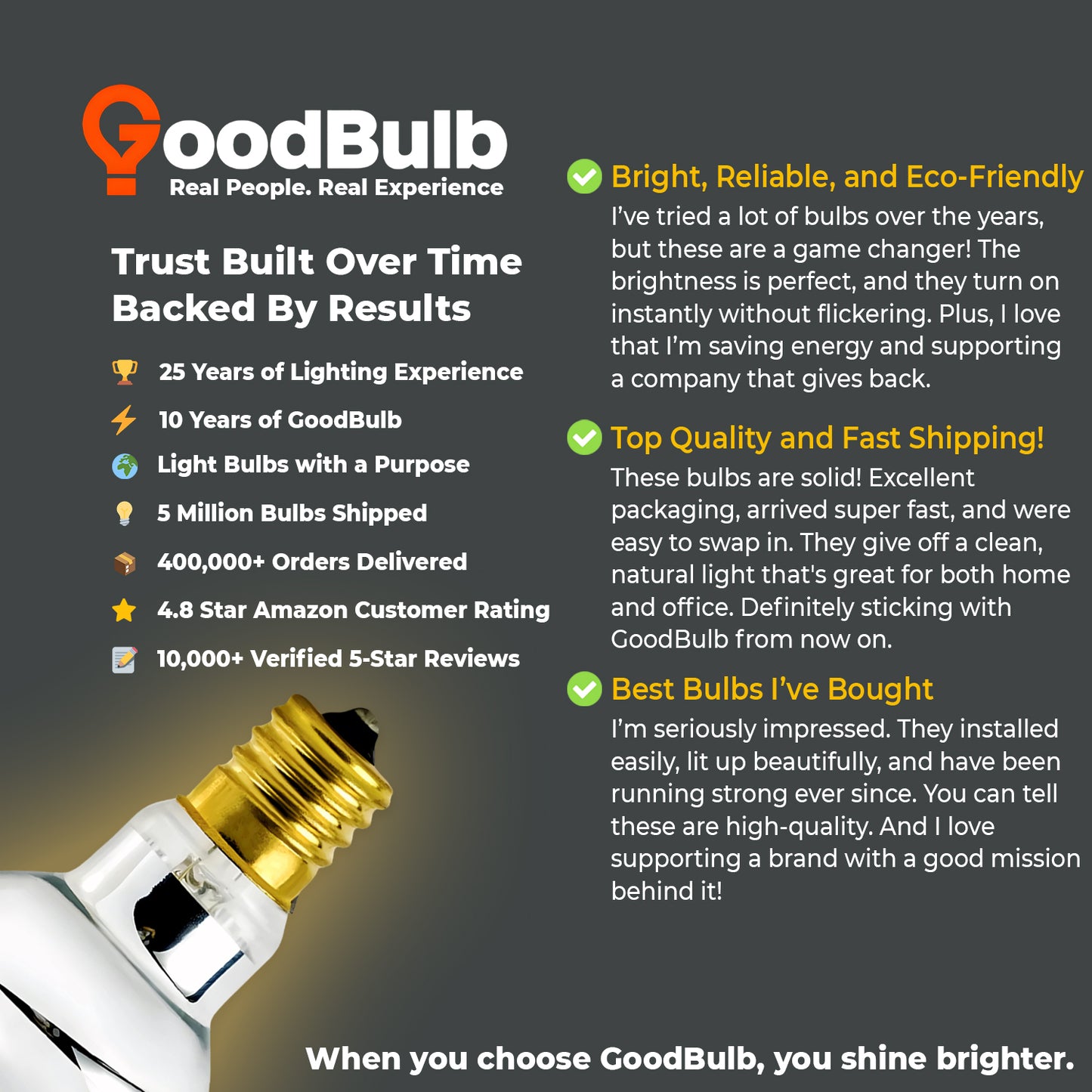 Customer review for GB25WR39E17R3 R39 reflector incandescent bulb highlighting brightness and durability