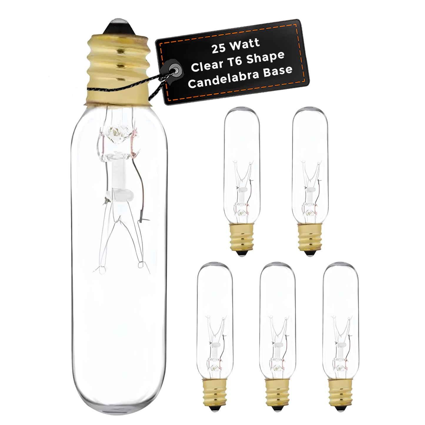 GB25WT6E12CL6 slim T6 long incandescent light bulb – 25W clear E12 candelabra base