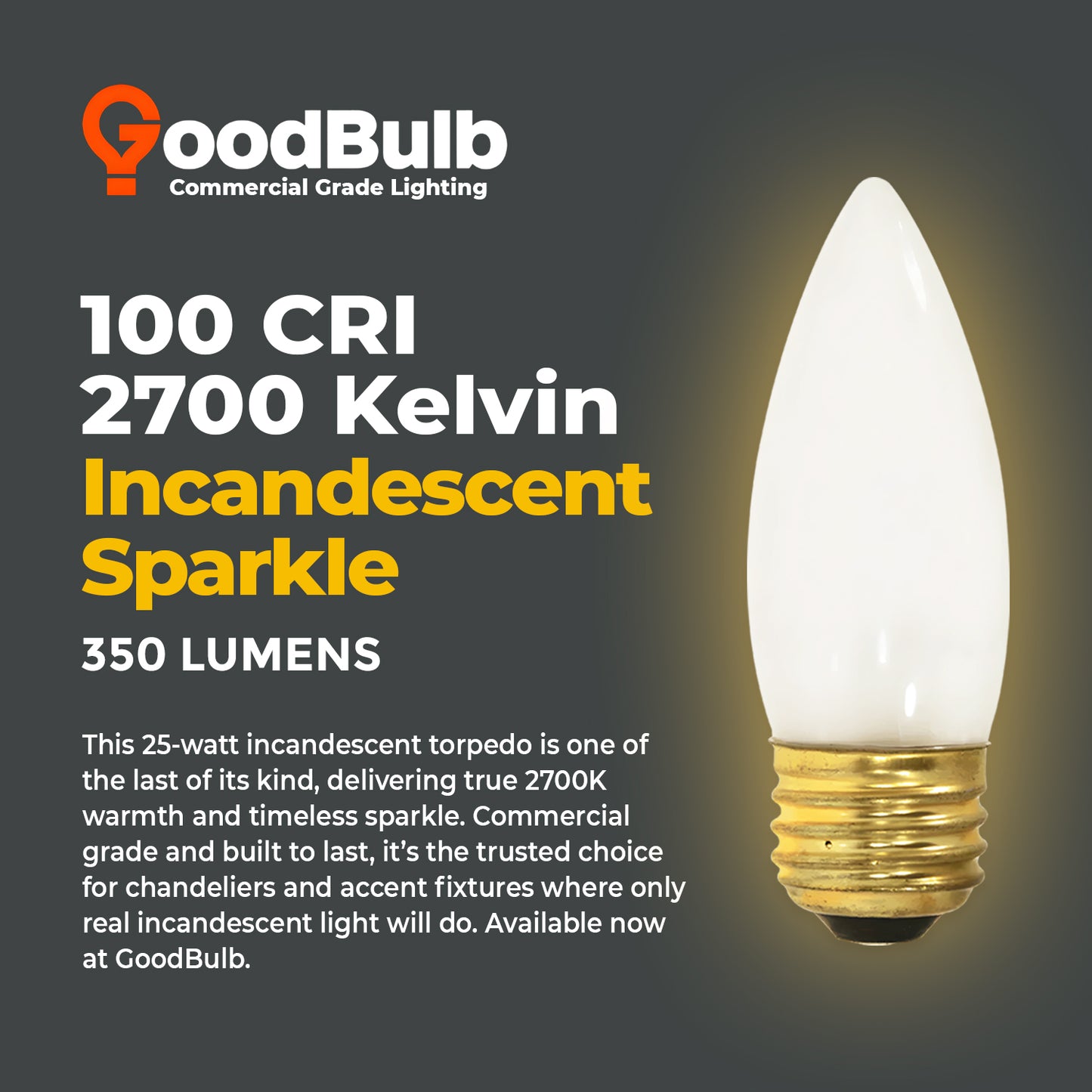 2700K soft white light output – GB25ETF12 frosted incandescent bulb for warm indoor lighting