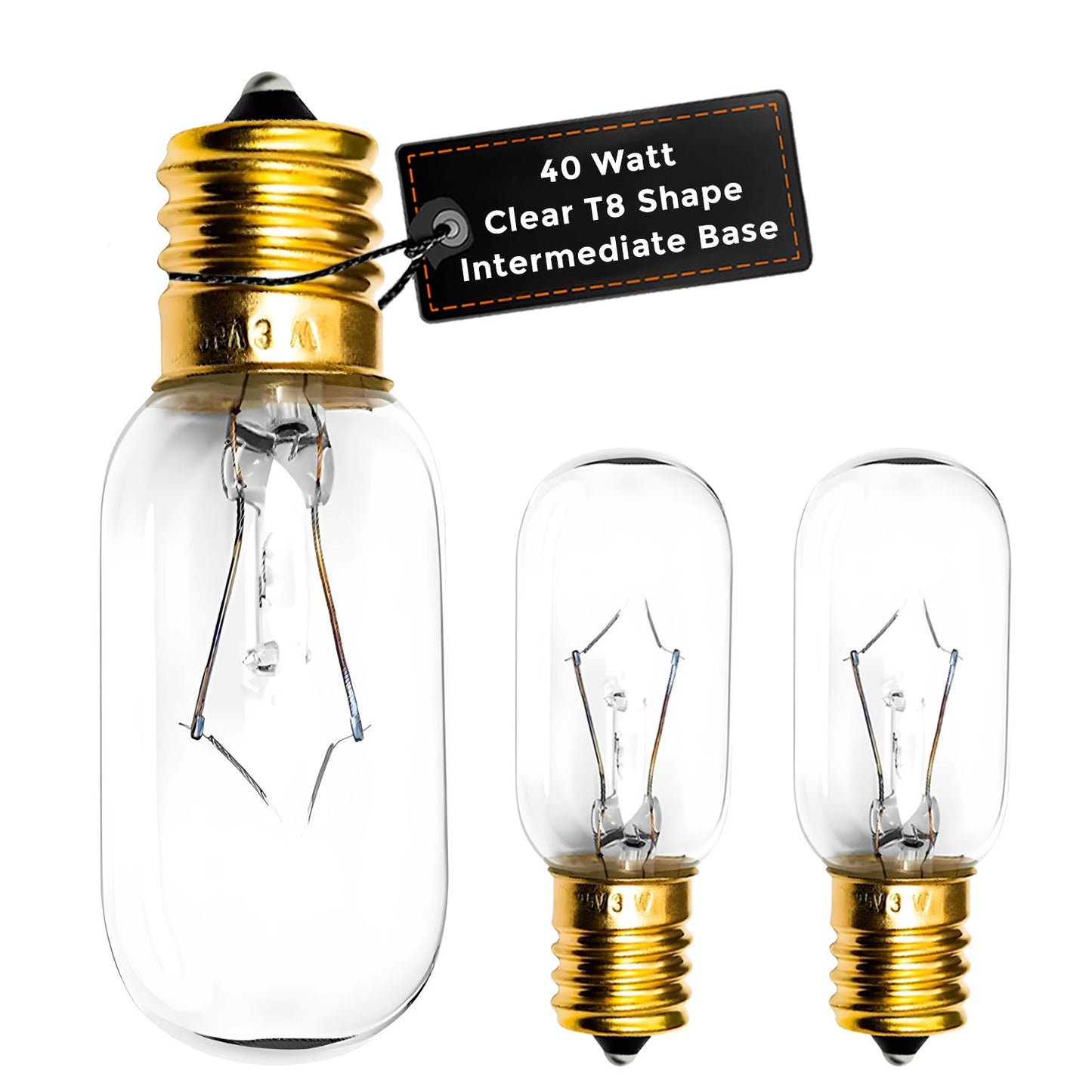 T8*65 E17 40W 130V Clear Microwave Appliance Bulb – Warm White 2700K, Intermediate Brass Base, Dimmable