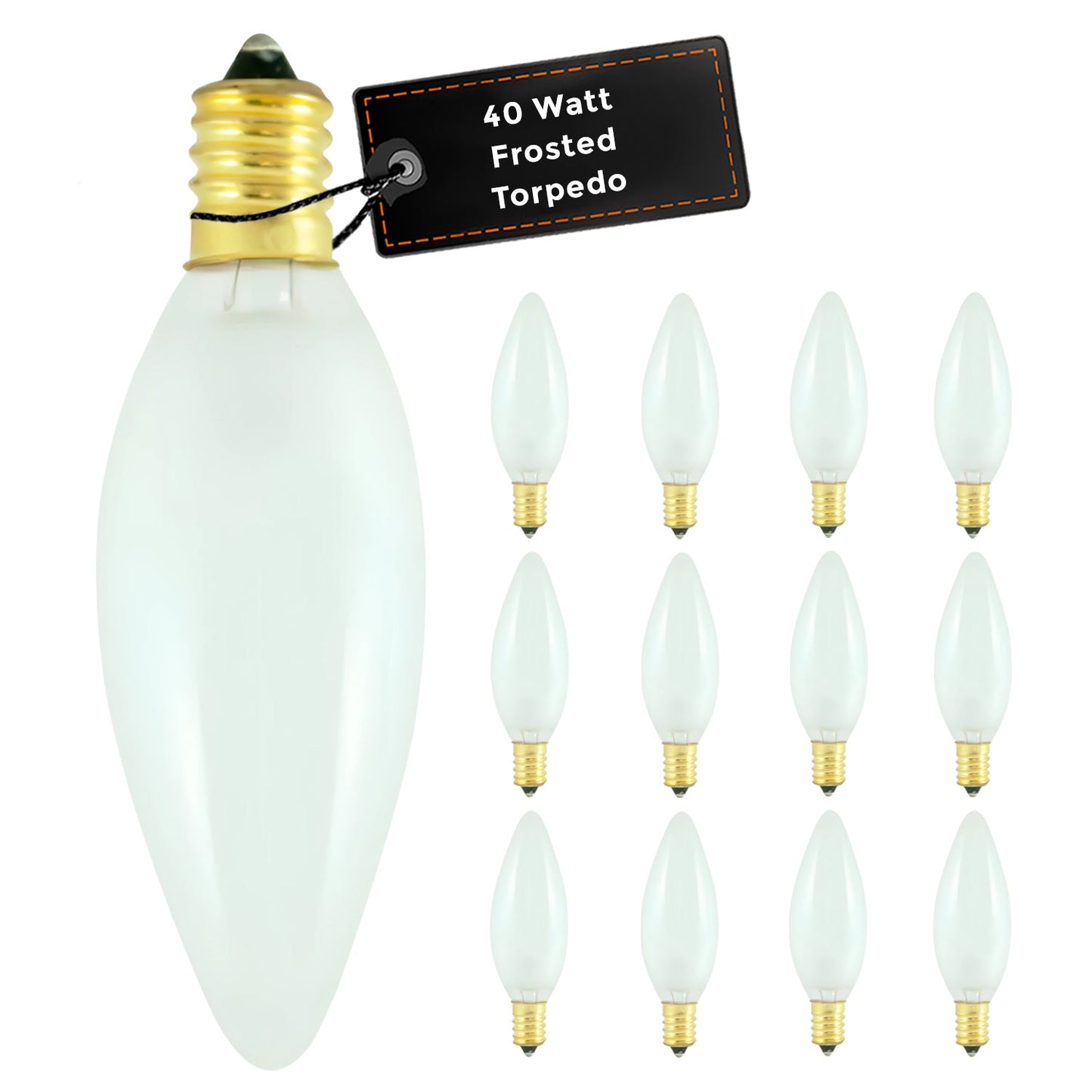 C32 E12 Brass Base 40-Watt Frosted Torpedo Lamp – Warm White 2700K High-CRI Decorative Illumination for Signature Ambiance