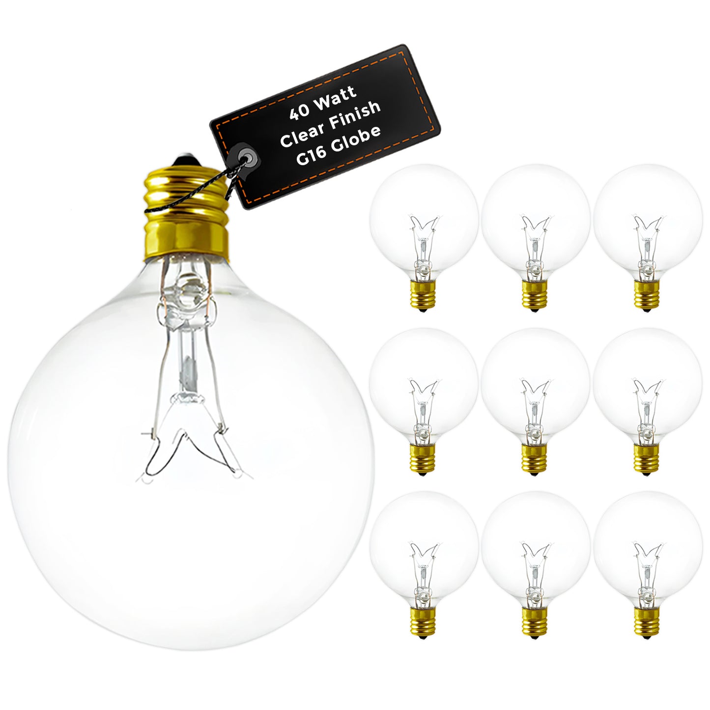 GB40G16E12C10 G16.5 LED Filament Bulb – 40W Equivalent Clear Globe with E12 Candelabra Base