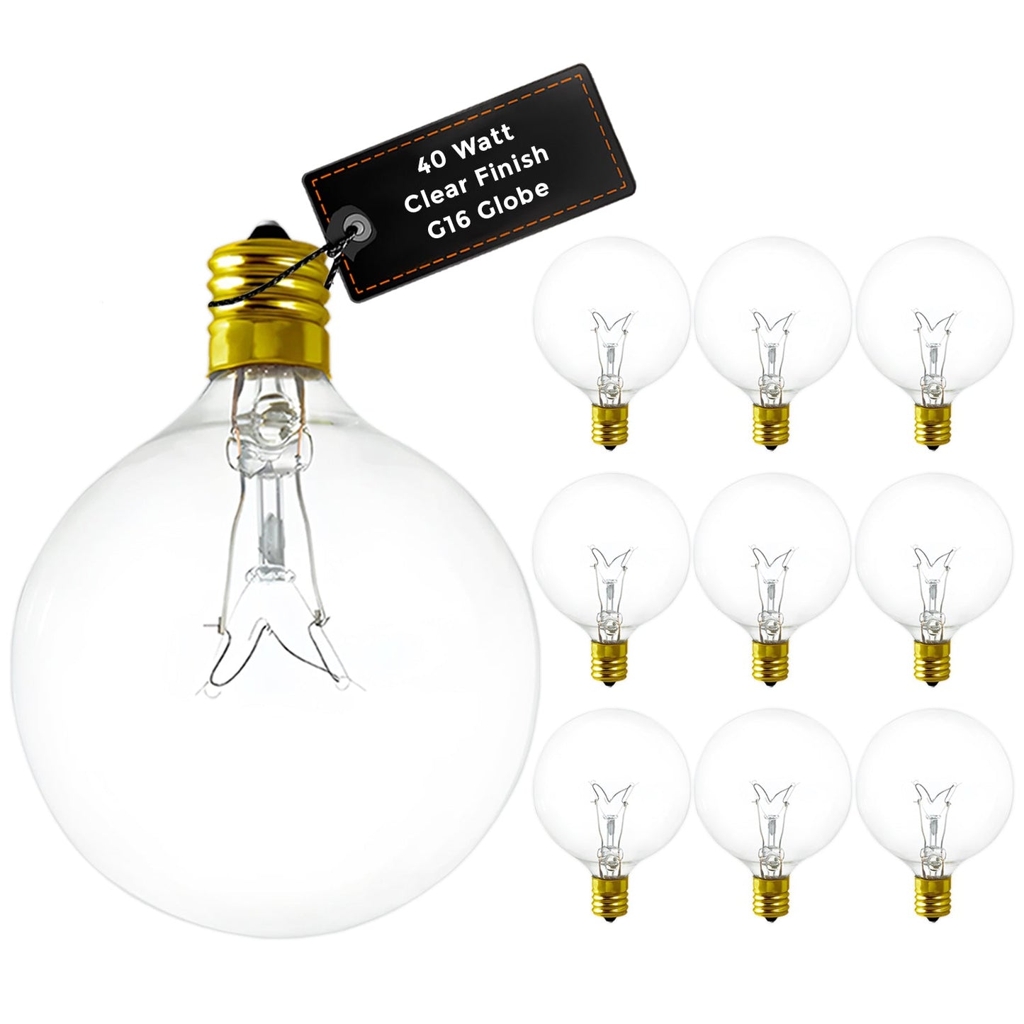 Incandescent Decorative Light Bulb - 40 Watts - G16.5 Globe - 550 Lumens - 2500 Life Hours - 120 Volts - E12 Brass Base - Clear Finish