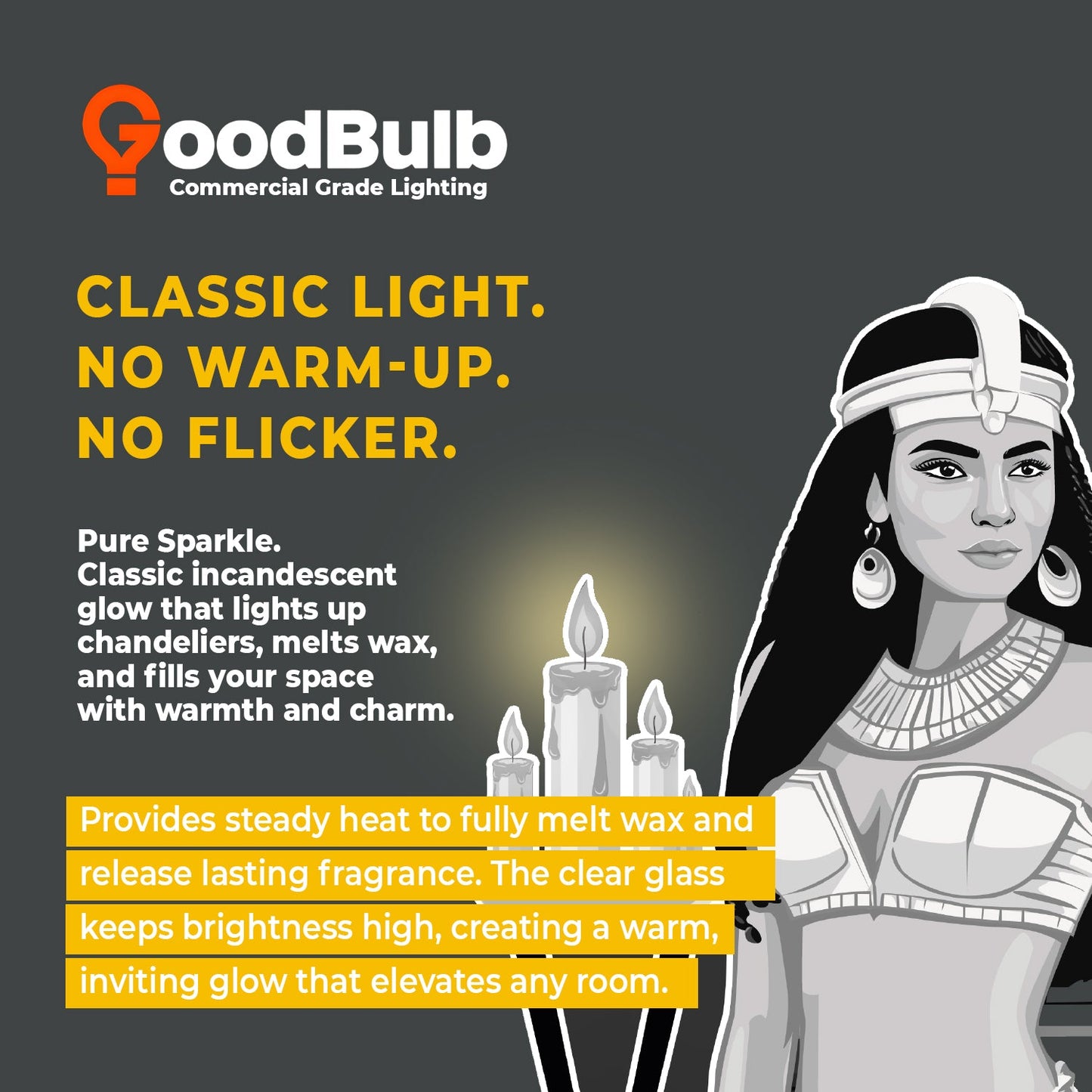 Incandescent Decorative Light Bulb - 40 Watts - G16.5 Globe - 550 Lumens - 2500 Life Hours - 120 Volts - E12 Brass Base - Clear Finish