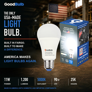 Made in America | 75W Equal | 1200 Lumens | LED A19 DAYLIGHT 5000K Bright, True Daylight