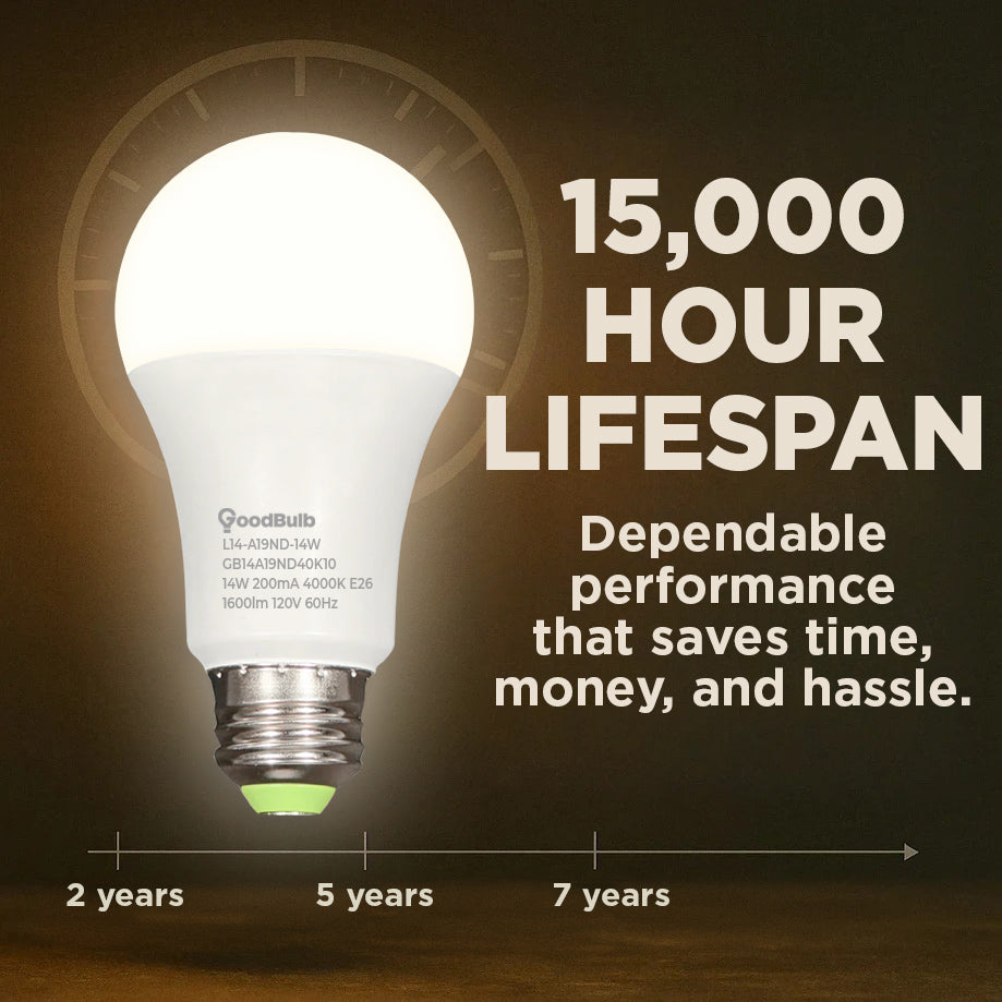 100 WATT EQUAL – 14 WATT Rugged Condition LED A19 – COOL WHITE – 1600 LUMENS – 4000 KELVIN – NON DIMMABLE - 15,000 HOURS - 2 YEAR WARRANTY