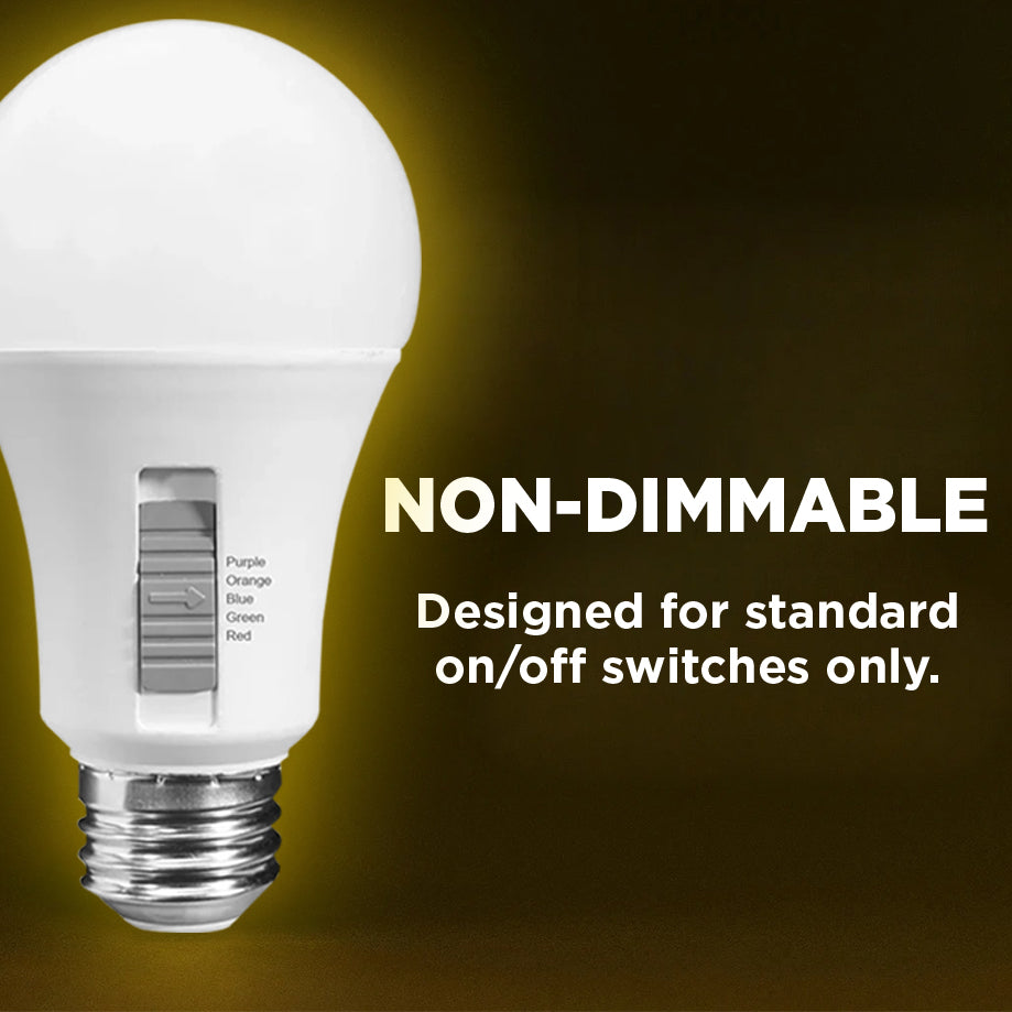 40 Watt EQUAL - 6 WATT A19 LED - E26 BASE - OPEN & ENCLOSED RATED - COLOR SELECT - Purple - Orange - Blue - Green - Red