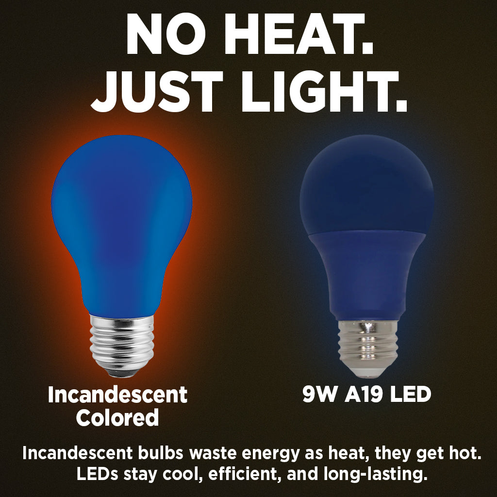 60 Watt EQUAL - 9 WATT A19 LED - E26 MEDIUM BASE - Open & Enclosed Rated - Blue