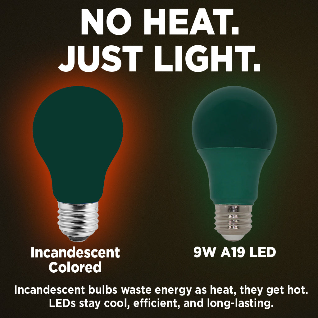 60 Watt EQUAL - 9 WATT A19 LED - E26 MEDIUM BASE - Open & Enclosed Rated - GREEN