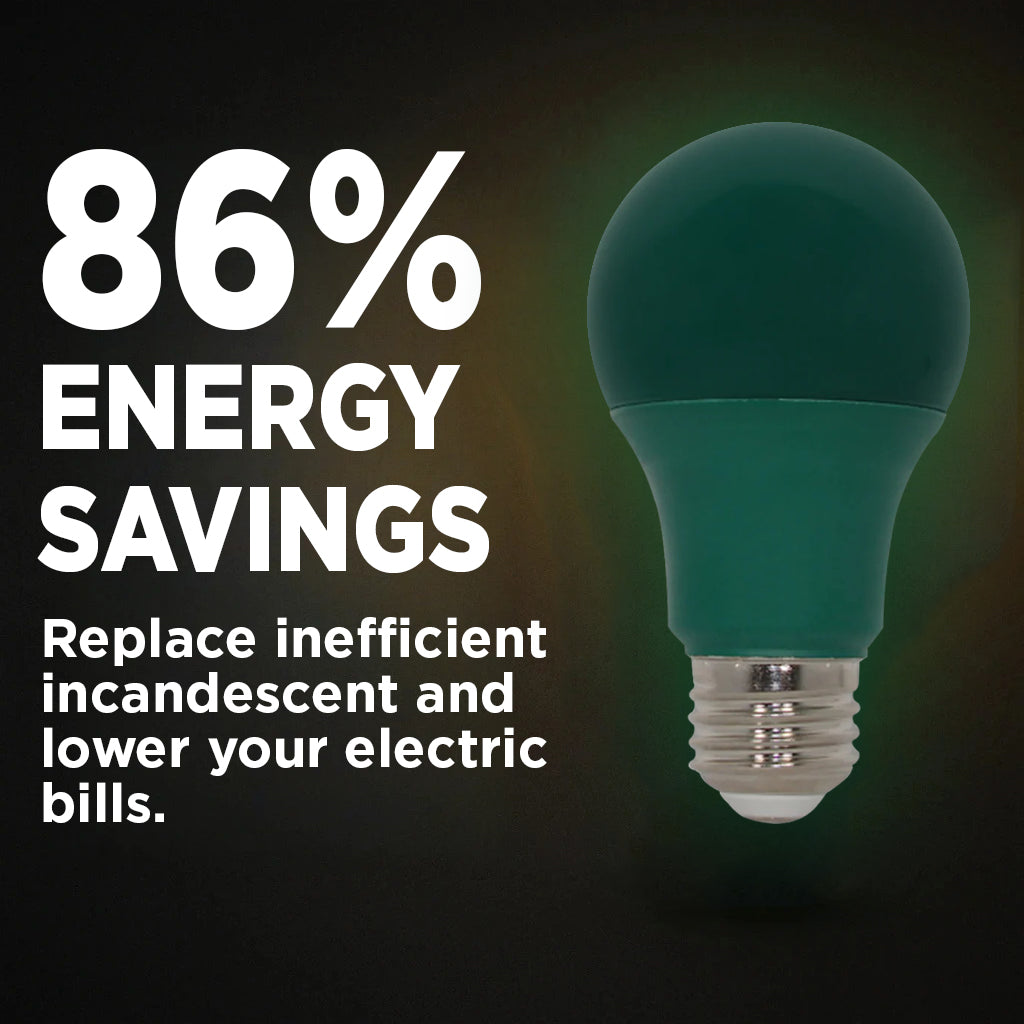 60 Watt EQUAL - 9 WATT A19 LED - E26 MEDIUM BASE - Open & Enclosed Rated - GREEN