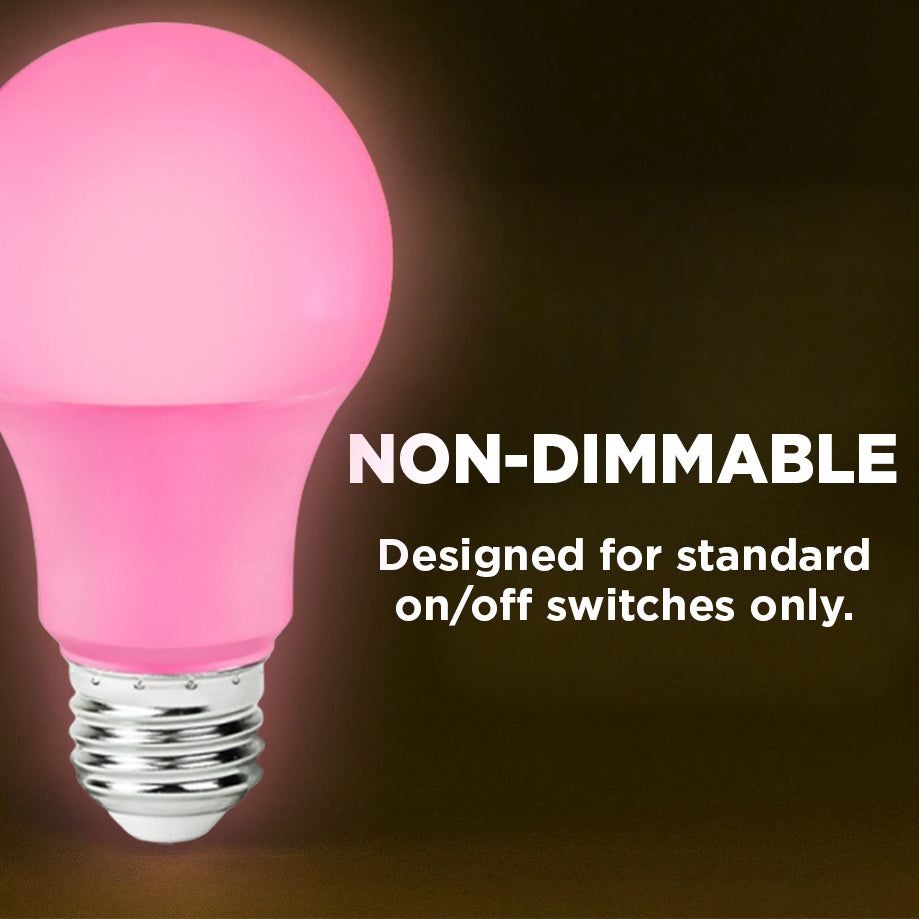 60 Watt EQUAL - 9 WATT A19 LED - E26 MEDIUM BASE - Open & Enclosed Rated - PINK