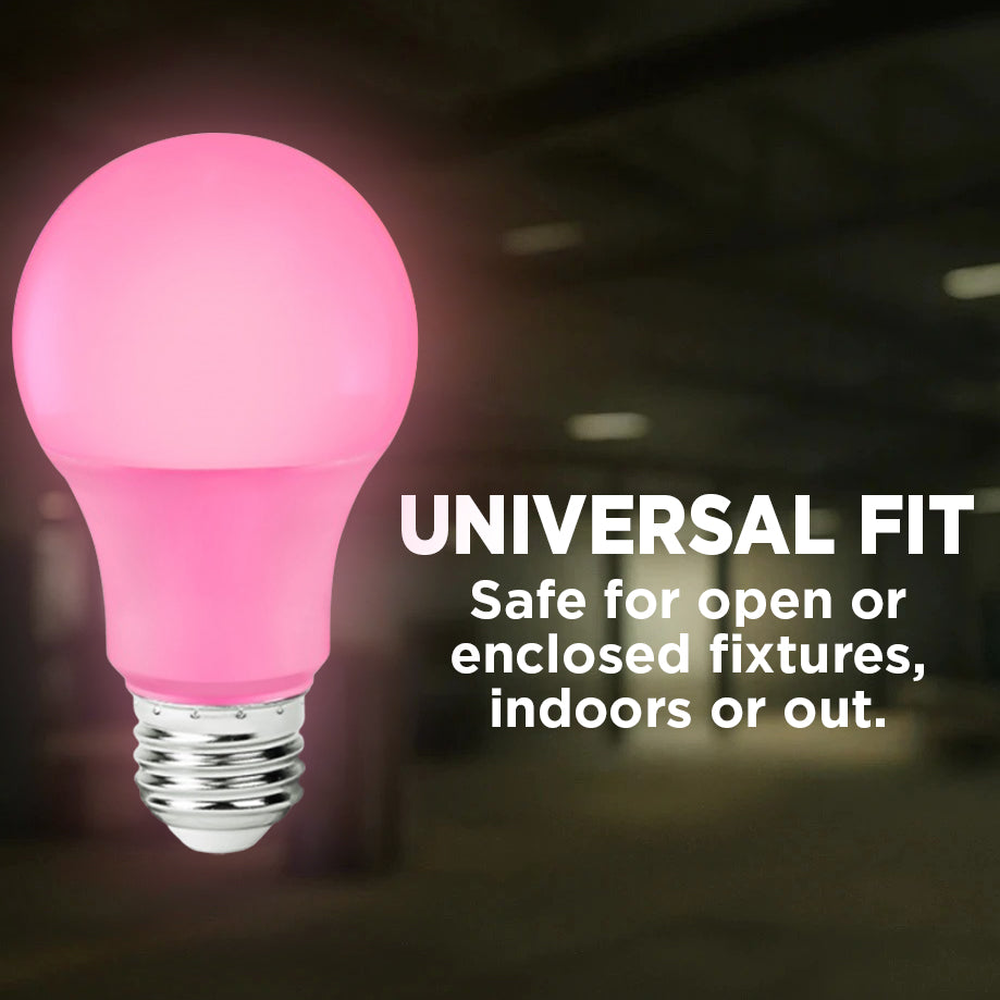 60 Watt EQUAL - 9 WATT A19 LED - E26 MEDIUM BASE - Open & Enclosed Rated - PINK