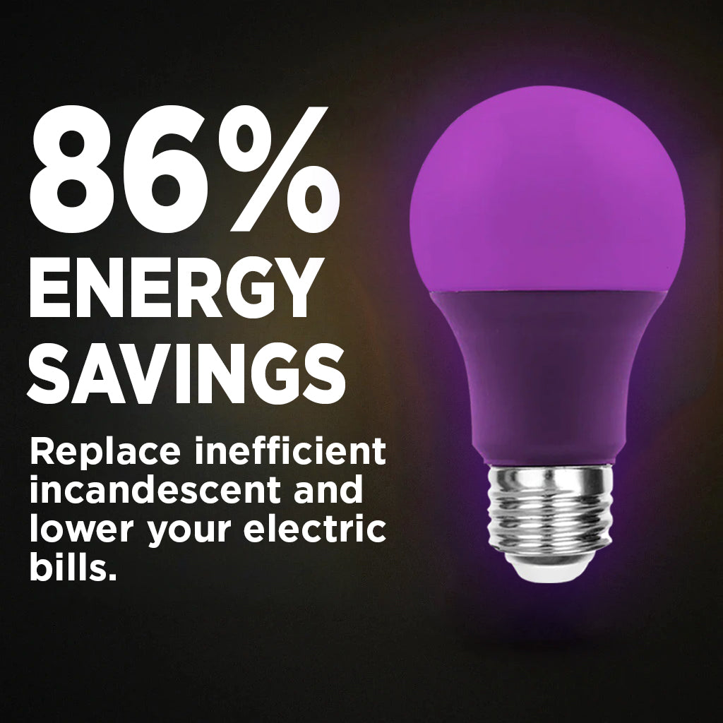 60 Watt EQUAL - 9 WATT A19 LED - E26 MEDIUM BASE - Open & Enclosed Rated - PURPLE
