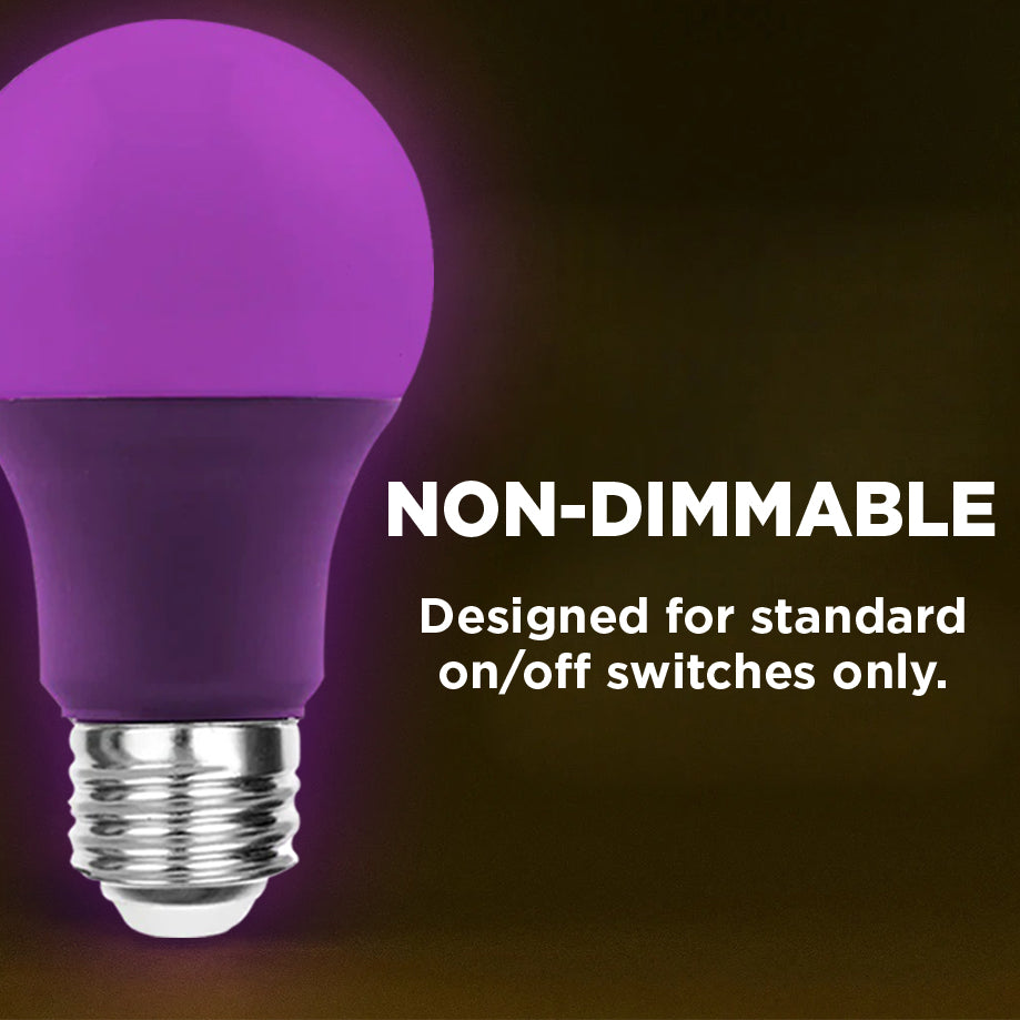 60 Watt EQUAL - 9 WATT A19 LED - E26 MEDIUM BASE - Open & Enclosed Rated - PURPLE