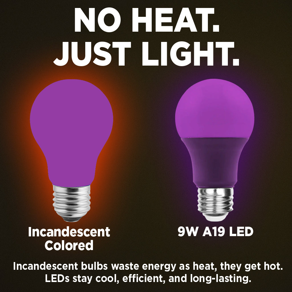 60 Watt EQUAL - 9 WATT A19 LED - E26 MEDIUM BASE - Open & Enclosed Rated - PURPLE