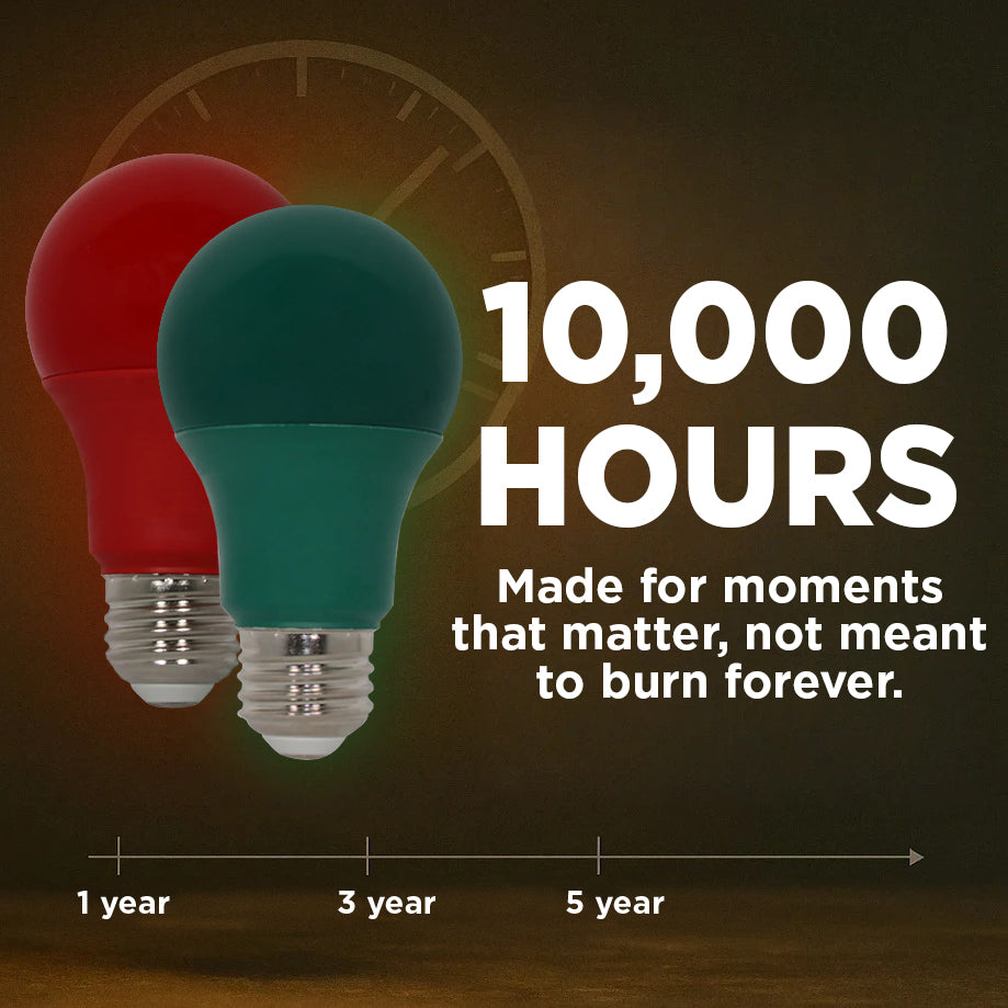 60 Watt EQUAL - 9 WATT A19 LED - E26 MEDIUM BASE - Open & Enclosed Rated - Xmas 2 Pack - (1) GREEN  (1) RED