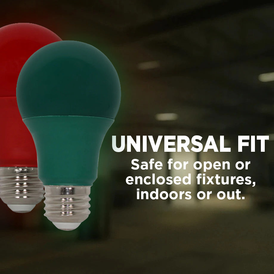 60 Watt EQUAL - 9 WATT A19 LED - E26 MEDIUM BASE - Open & Enclosed Rated - Xmas 2 Pack - (1) GREEN  (1) RED