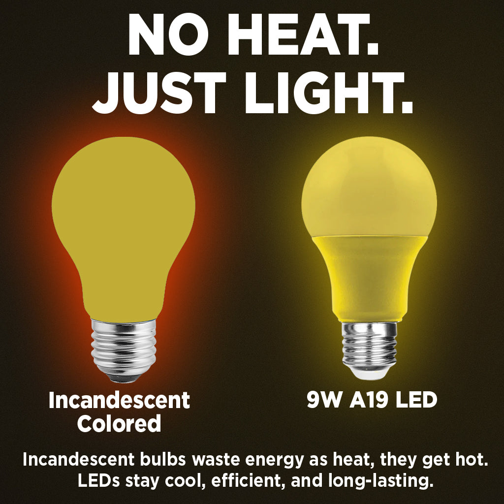 60 Watt EQUAL - 9 WATT A19 LED - E26 MEDIUM BASE - Open & Enclosed Rated - YELLOW