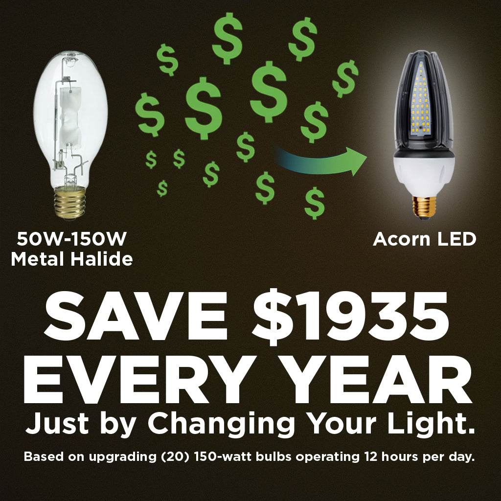 200w EQUIVALENT - 20 WATT NON-DIMMABLE LED ACORN - 84 CRI - PLATINUM PURE WHITE - 2400 LUMENS - 5000 KELVIN - ROUGH SERVICE - 50,000 HOURS & 5 YEAR