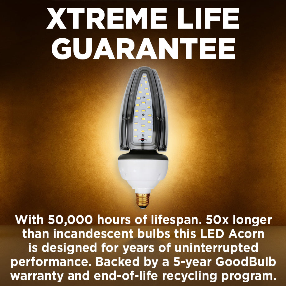 300w EQUIVALENT - 30 WATT NON-DIMMABLE LED ACORN - 84 CRI - PLATINUM PURE WHITE - 4200 LUMENS - 5000 KELVIN - ROUGH SERVICE - 50,000 HOURS & 5 YEAR