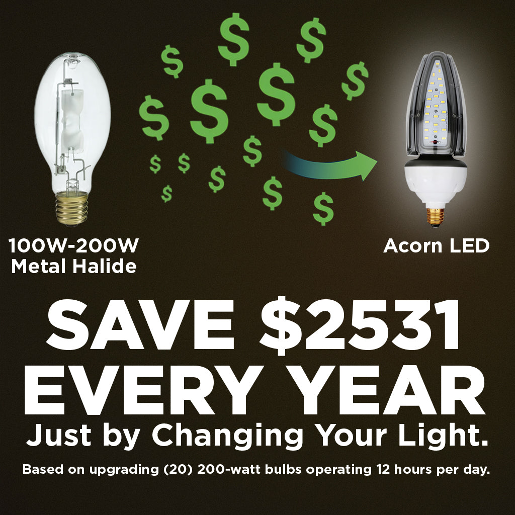 300w EQUIVALENT - 30 WATT NON-DIMMABLE LED ACORN - 84 CRI - PLATINUM PURE WHITE - 4200 LUMENS - 5000 KELVIN - ROUGH SERVICE - 50,000 HOURS & 5 YEAR