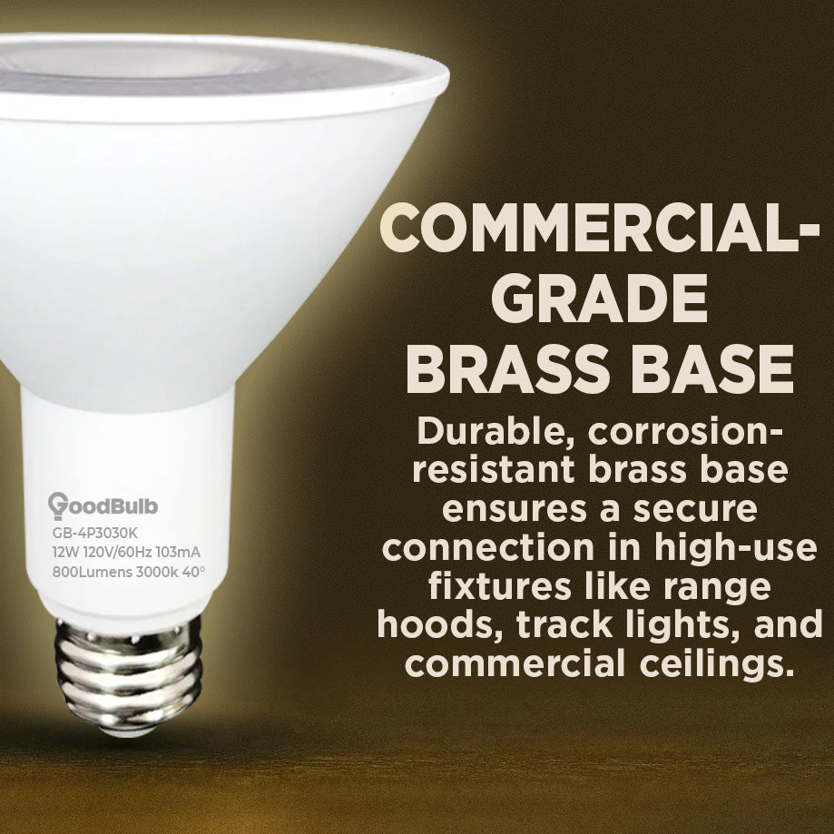 75w HALOGEN UPGRADE - 12 WATT DIMMABLE LED PAR30 LN - 82 CRI - SUNRISE WARM WHITE - 800 LUMENS - 3000 KELVIN - ROUGH SERVICE - 25,000 HOURS & 3 YEAR