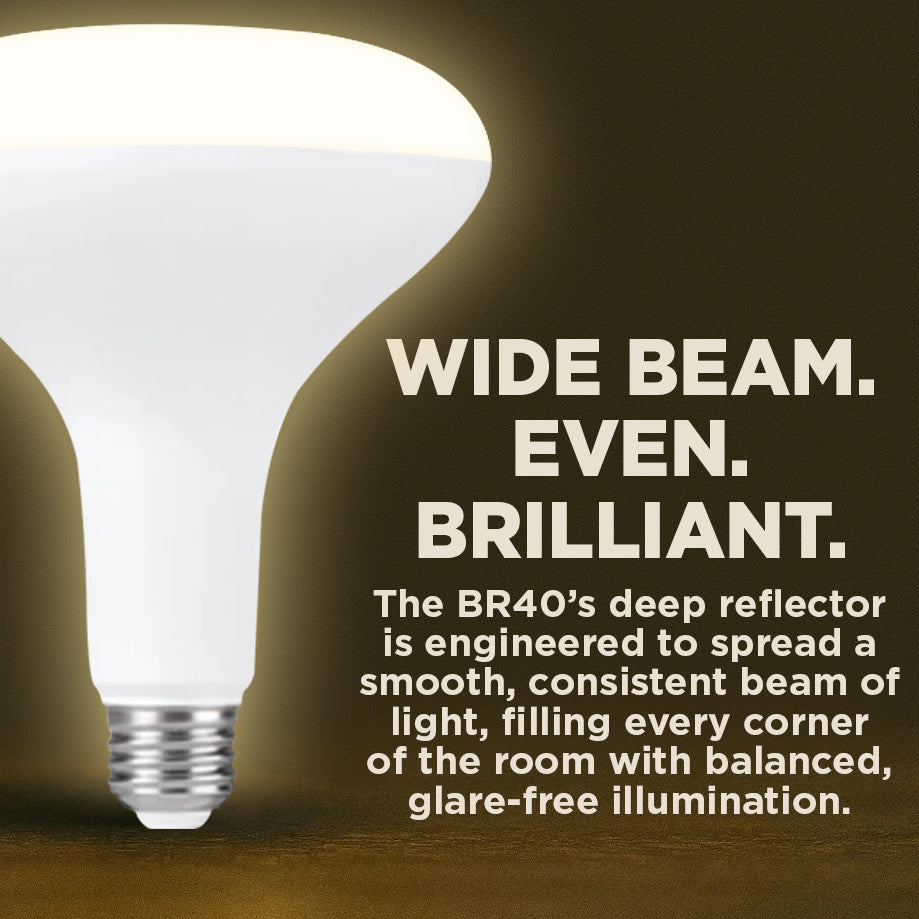 120w BR40 UPGRADE - 13 WATT DIMMABLE LED Reflector - 90 CRI - SUNRISE WARM WHITE - 1150 LUMENS - 3000 KELVIN - ROUGH SERVICE - 25,000 HOURS & 3 YEAR